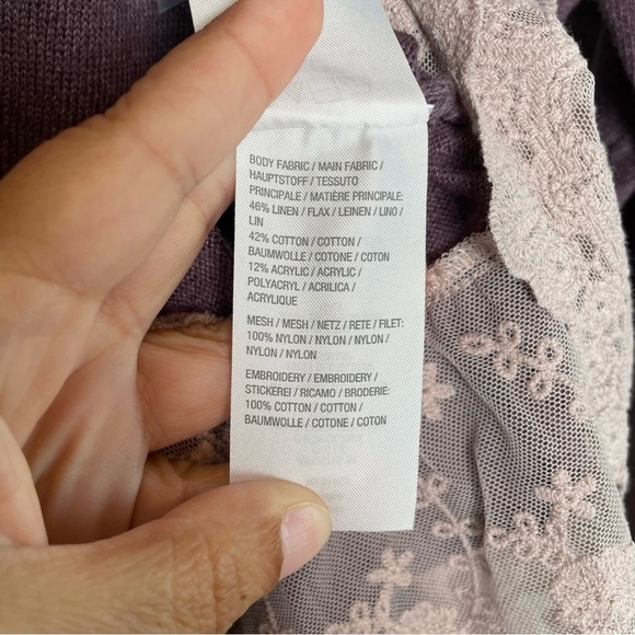 LOGO Lori Goldstein Button Front Lace Trim Hi-Low Knit Cardigan Sweater - Picture 6 of 6